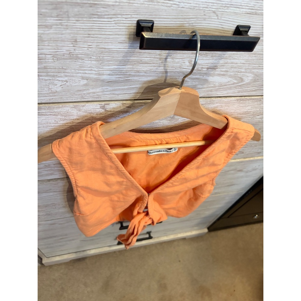 Abercrombie & Fitch Orange Linen Blend Tie Front Crop Top Vest Womens Small - Picture 3 of 7